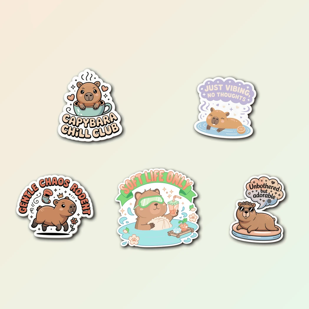 5 Cute Capybara Sticker Pack