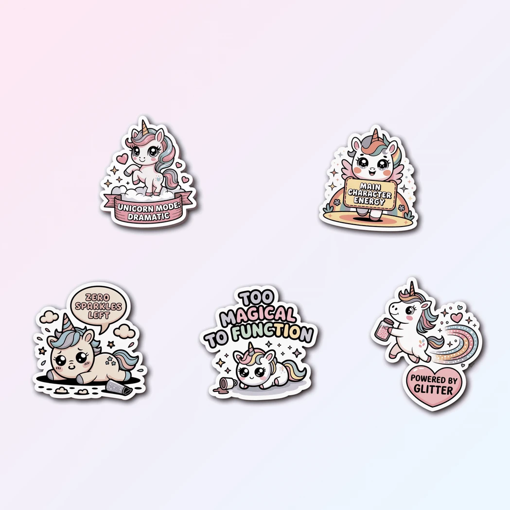 5 Funny Unicorn Sticker Pack