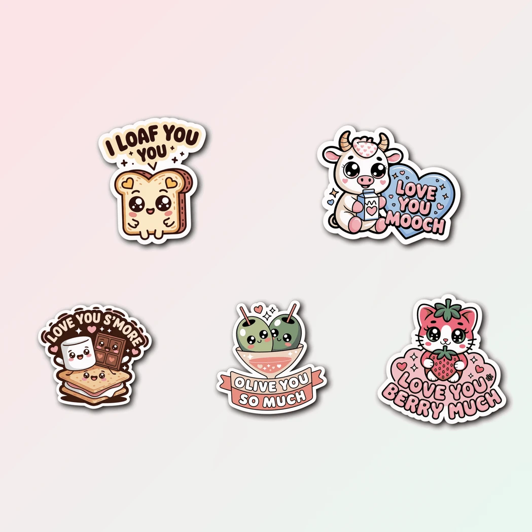 5 Kawaii Love Pun Sticker Pack