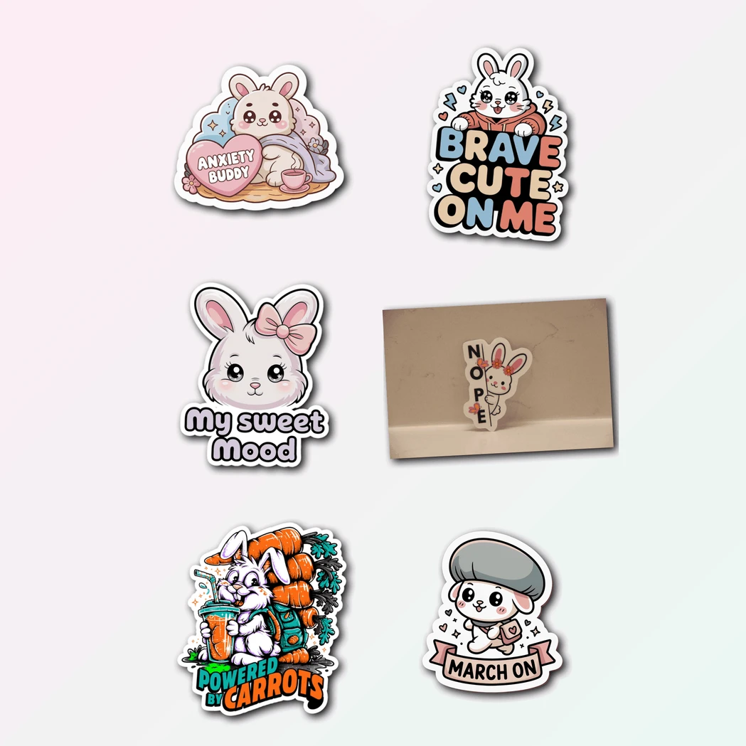 6 Kawaii Bunny Sticker Pack