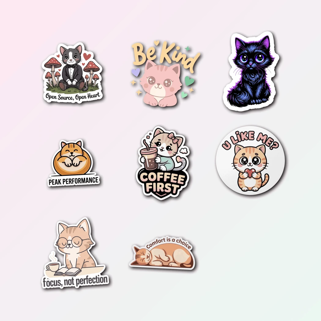 8 Cute Cat Sticker Pack — Premium Vinyl Decals