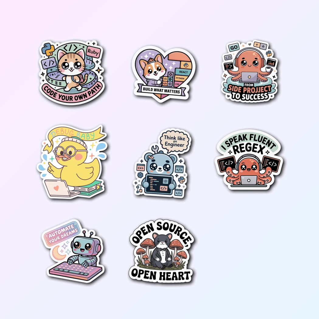 8 Cute Coding Sticker Pack — Premium Vinyl Decals