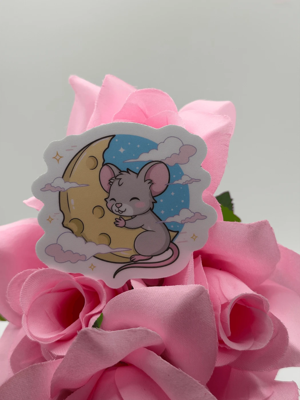 Cute Mouse Hugging Moon Kawaii Vinyl Sticker