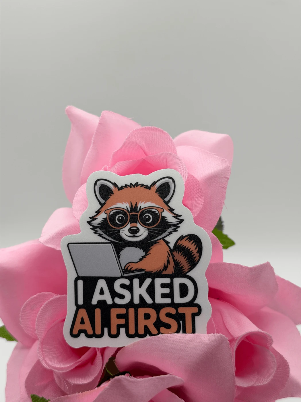 Funny AI Raccoon With Laptop I Asked AI First Sticker