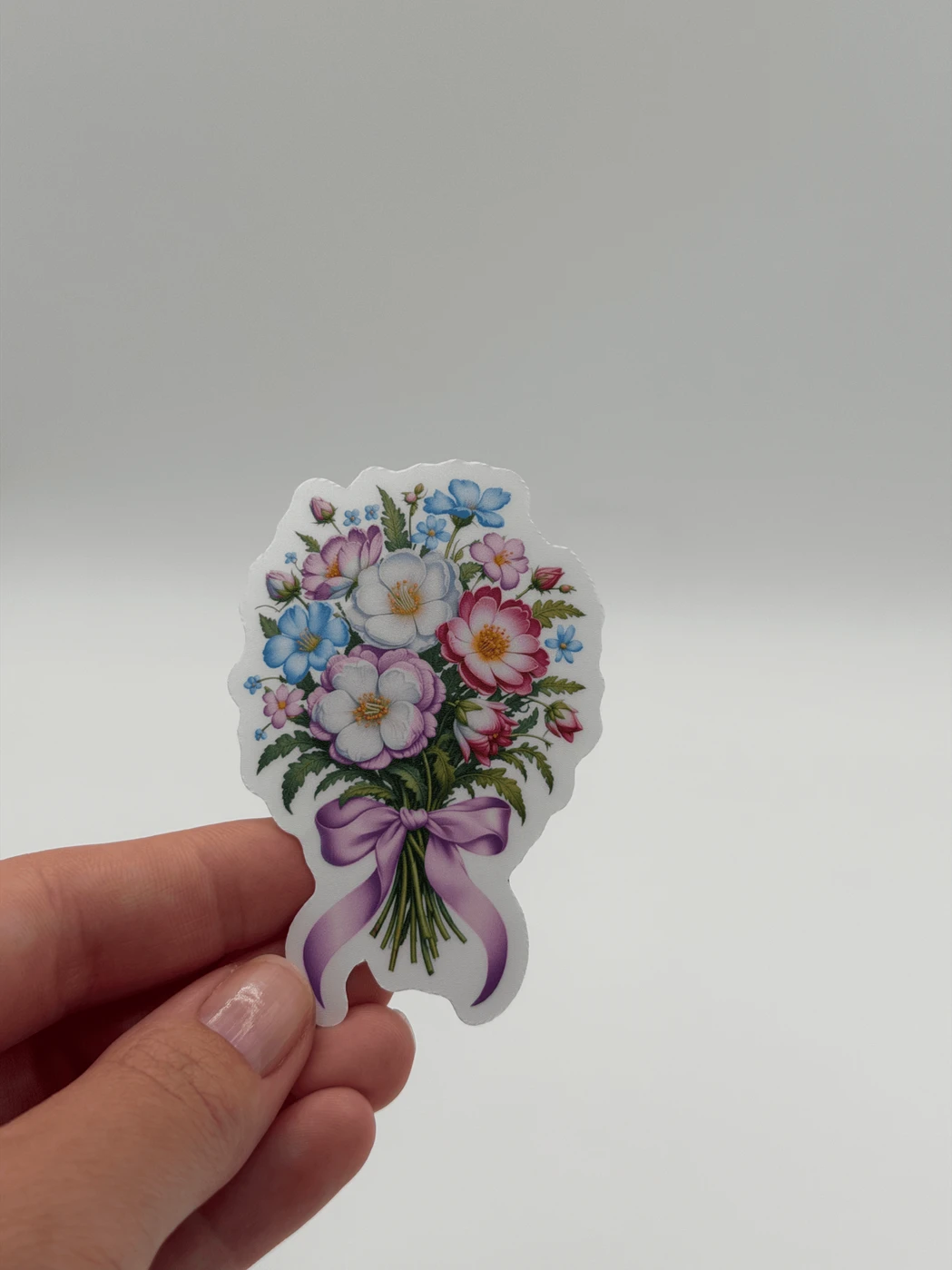 Pastel Wildflower Bouquet With Pink Ribbon Sticker