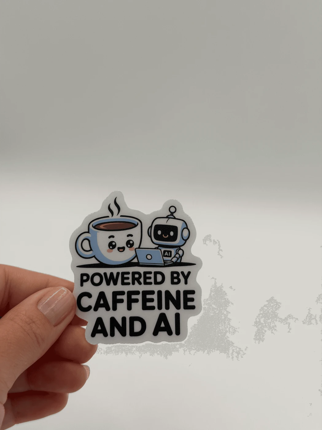 Powered By Caffeine And AI Cute Robot Coffee Sticker