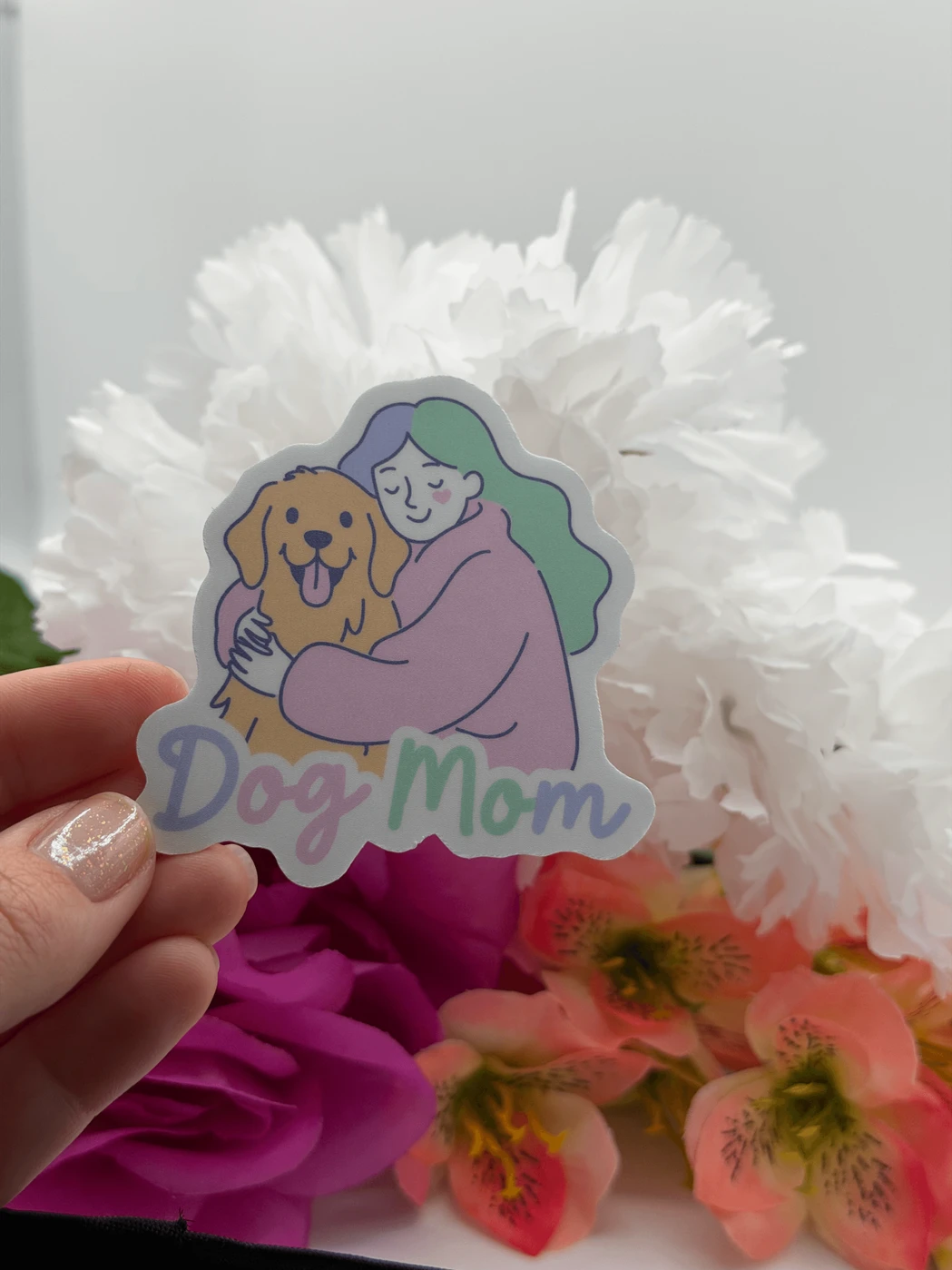 Dog Mom Hugging Golden Retriever Vinyl Sticker