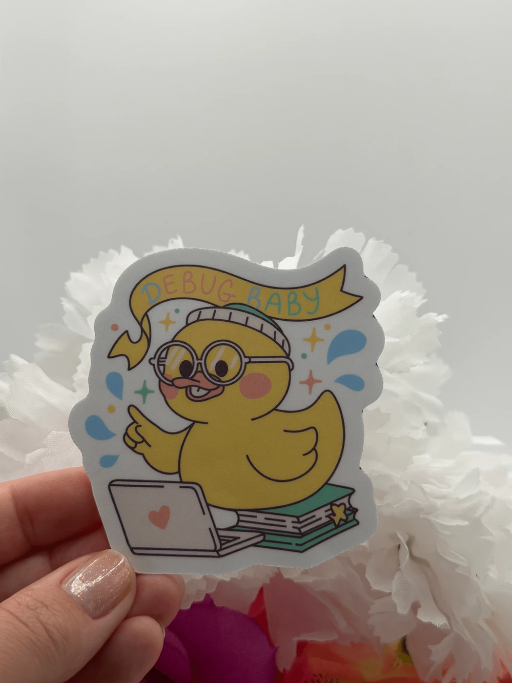 Cute Debug Baby Duck With Laptop Vinyl Sticker