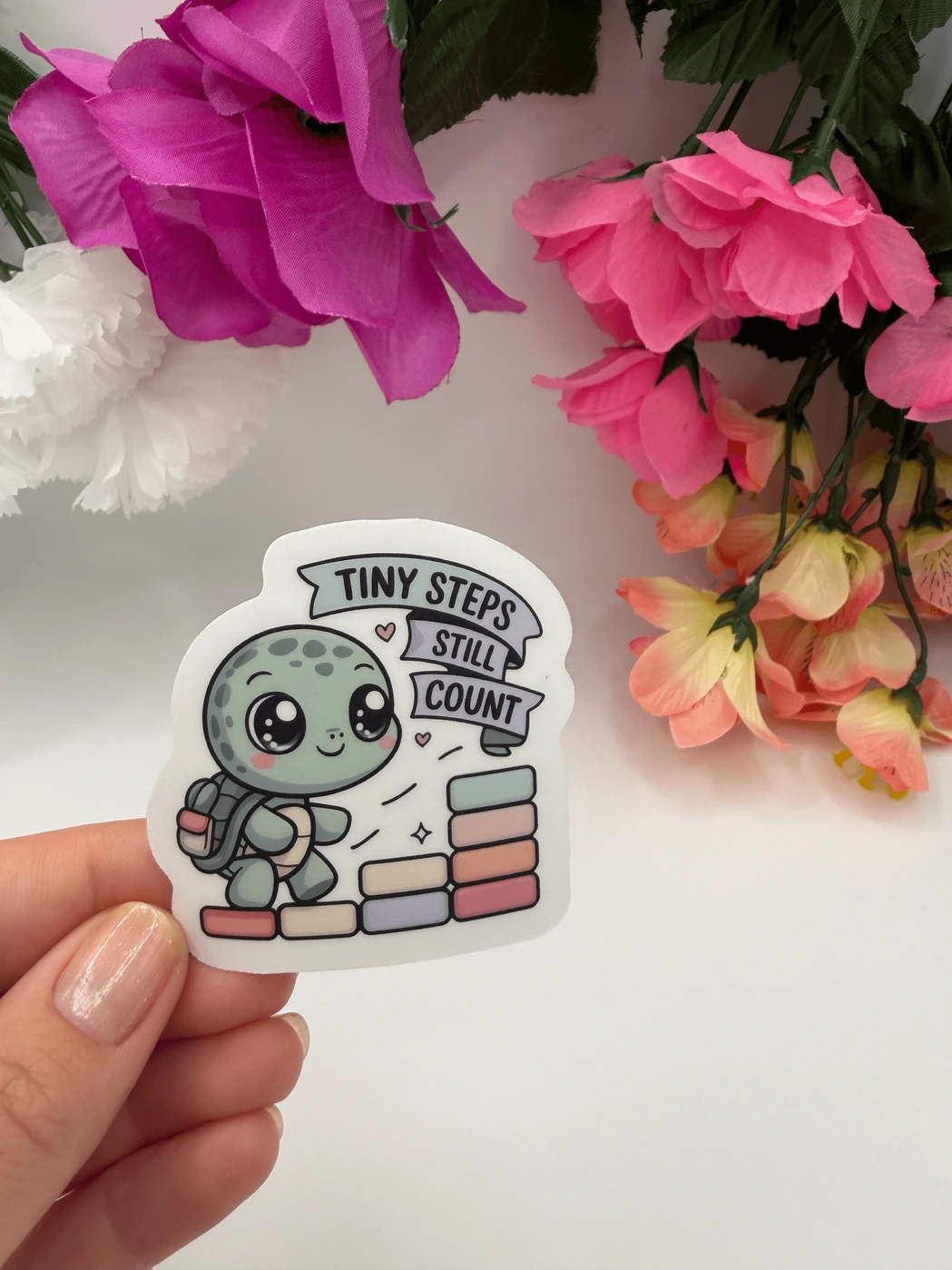 Cute Motivational Turtle Tiny Steps Still Count Sticker