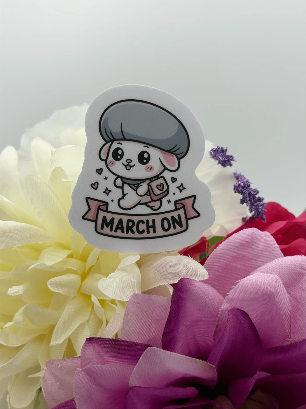 Cute March On Bunny Motivational Vinyl Sticker