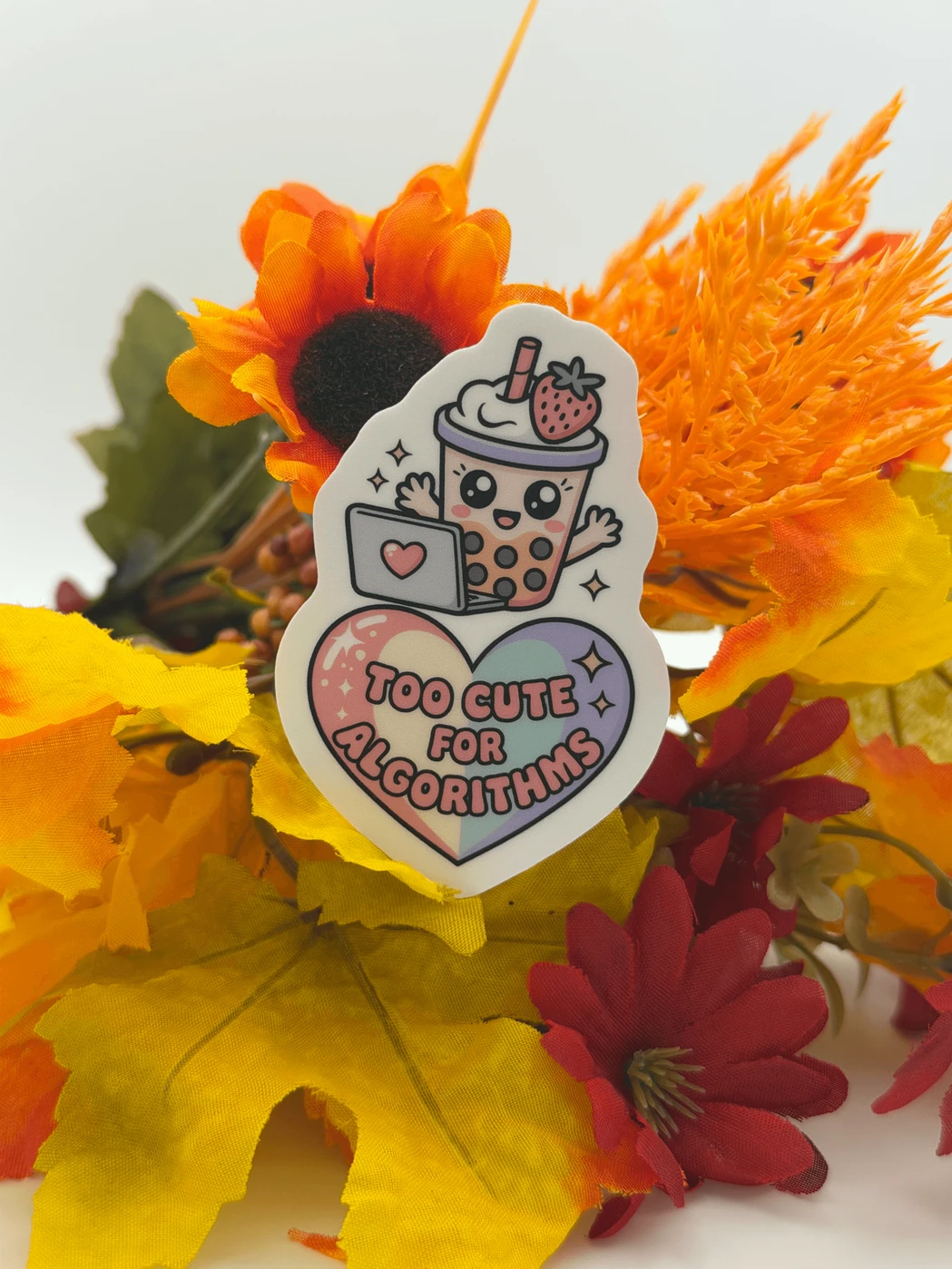 Cute Boba Laptop Sticker - Too Cute for Algorithms Kawaii Vinyl Decal
