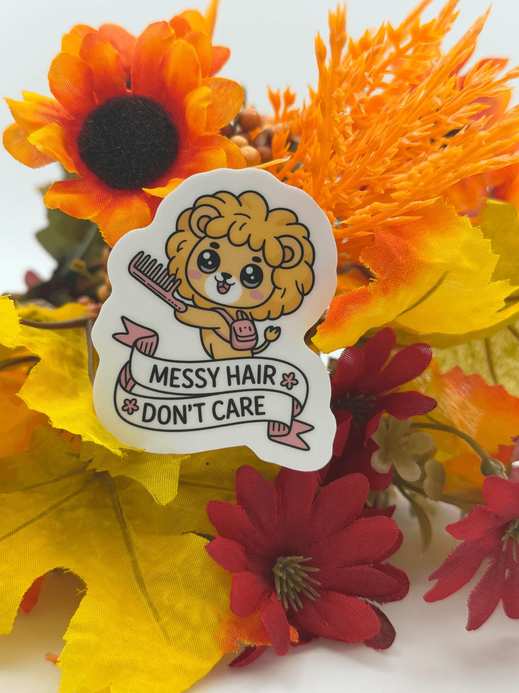 Cute Messy Hair Lion With Comb Vinyl Sticker