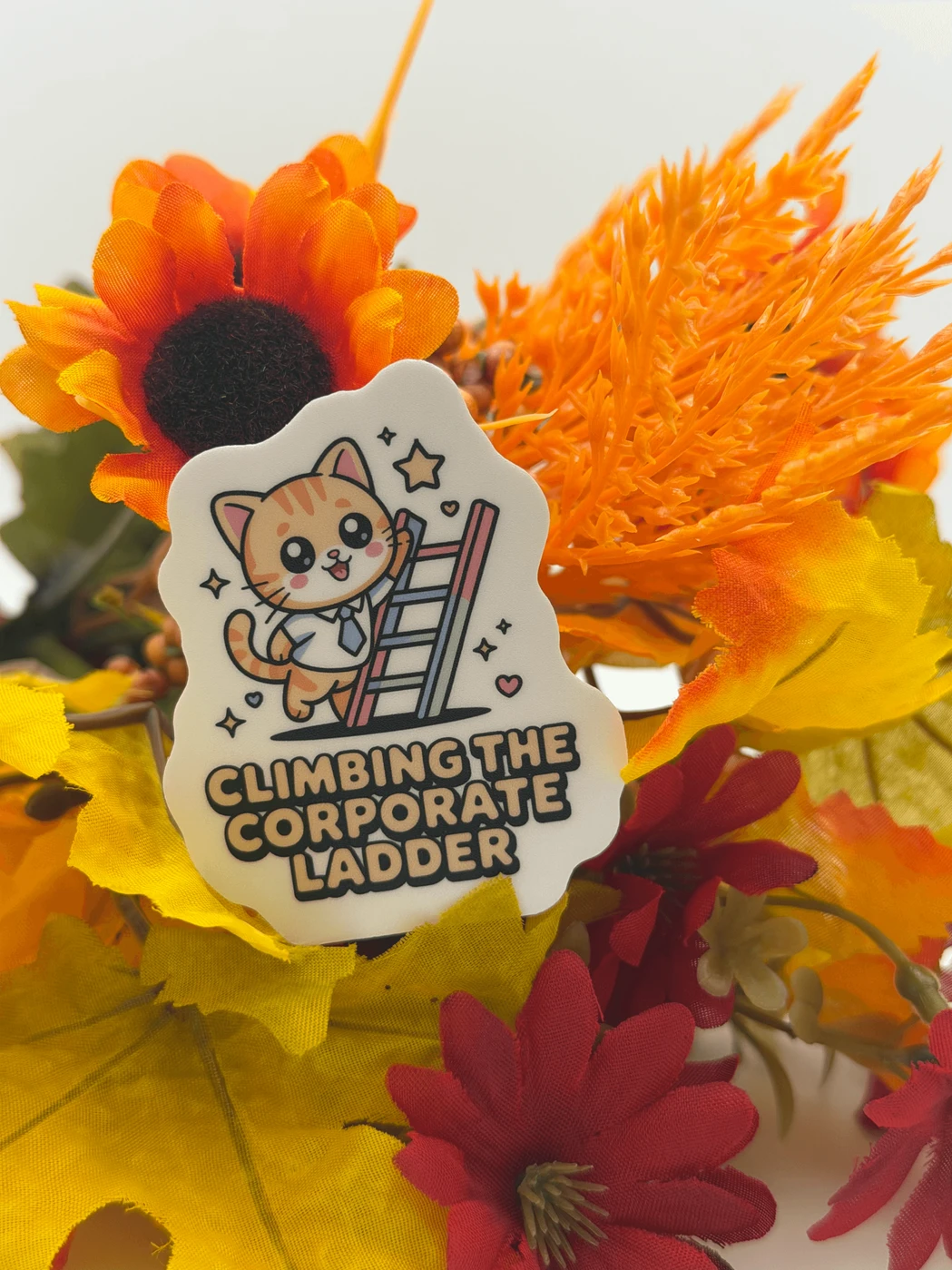 Cute Corporate Cat Climbing Ladder Vinyl Sticker