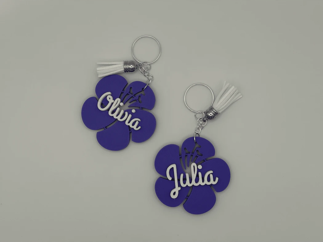 Personalized Hibiscus Keychain 3D Printed Floral