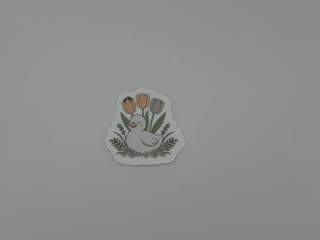 Cute Duckling Floral Sticker | Kawaii Cottagecore Duck Die Cut Sticker