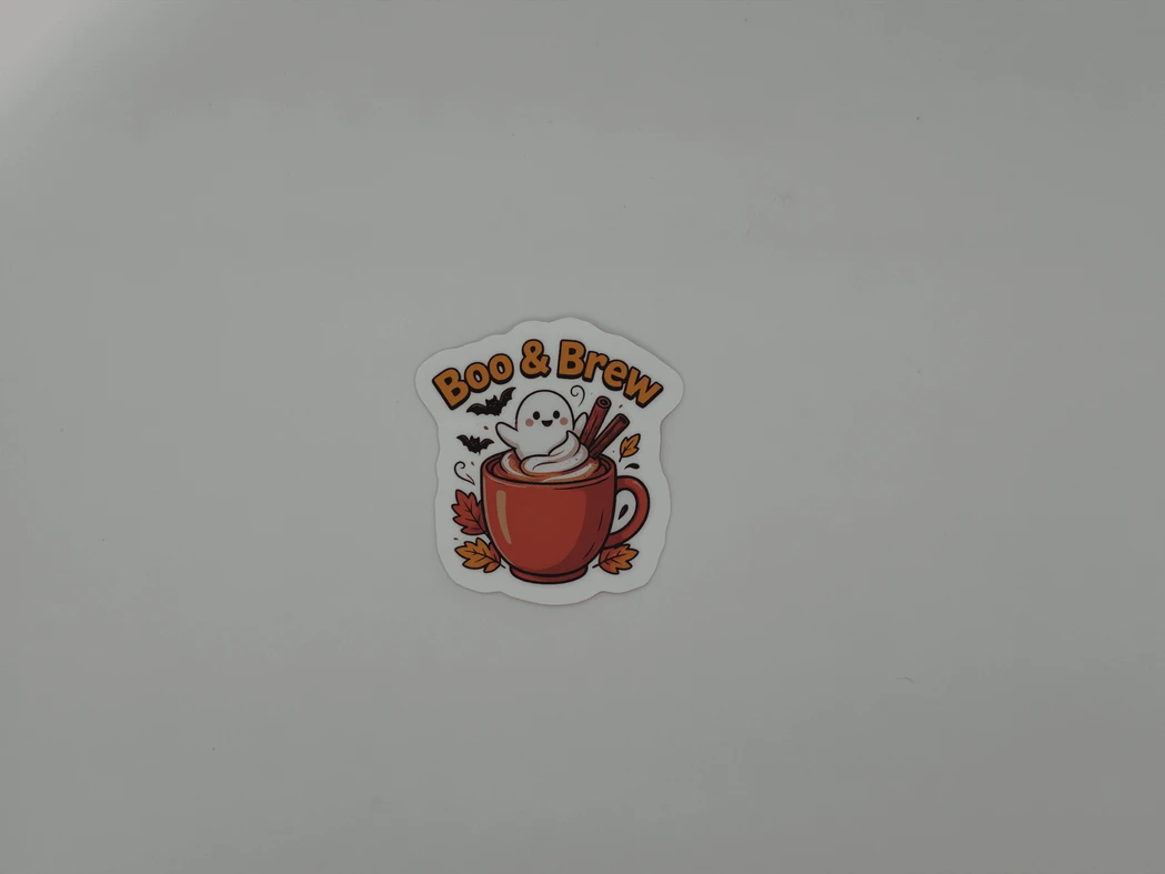 Boo and Brew Ghost Coffee Cup Sticker