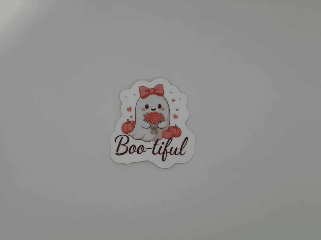 Cute Boo-tiful Ghost Sticker with Pumpkins