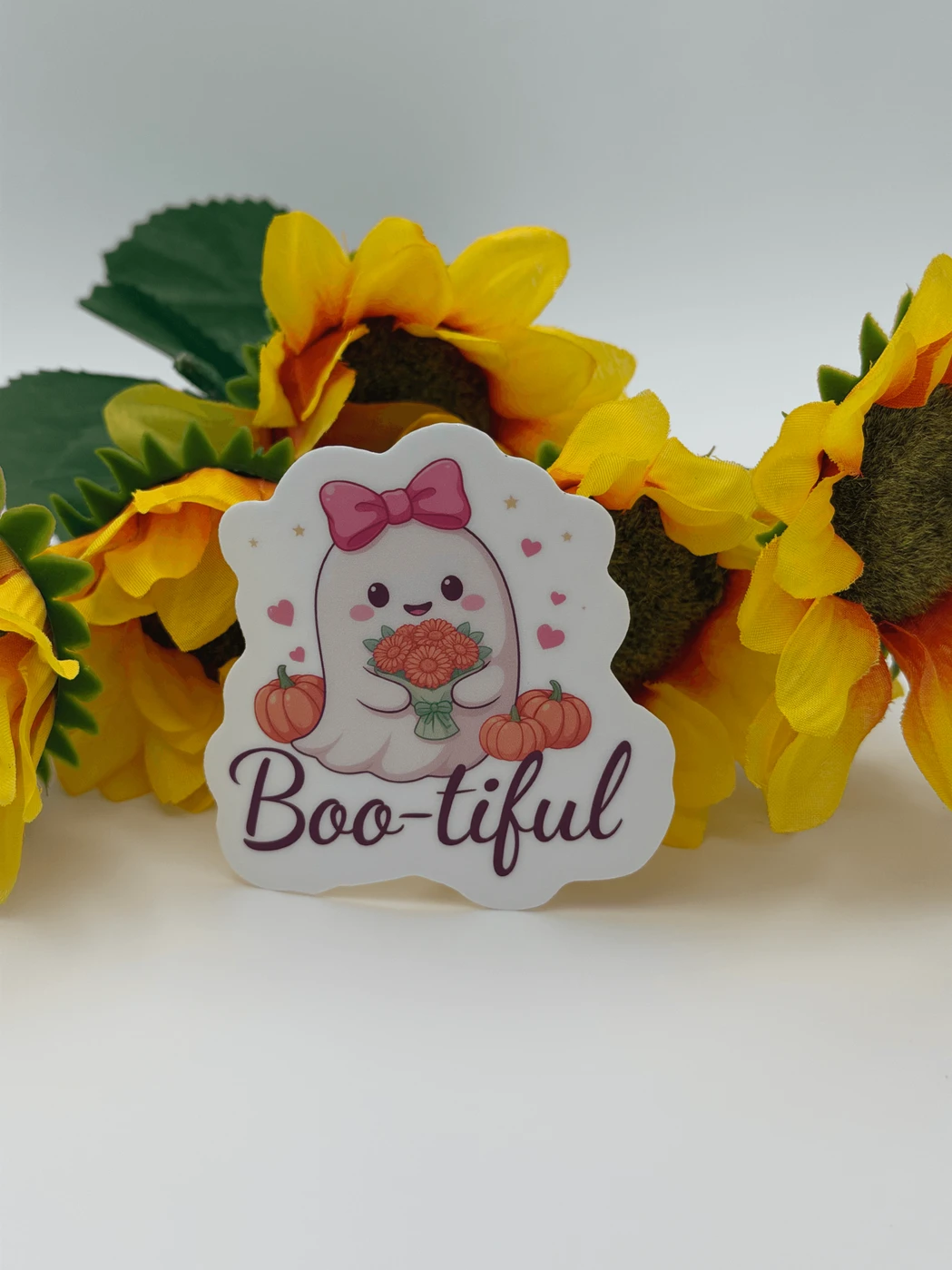 Cute Boo-tiful Ghost Sticker with Pumpkins
