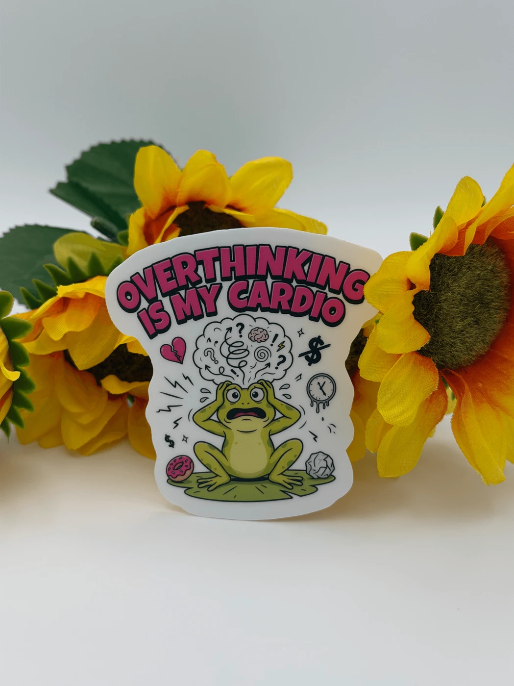 Overthinking Frog Vinyl Sticker Funny Anxiety Decal