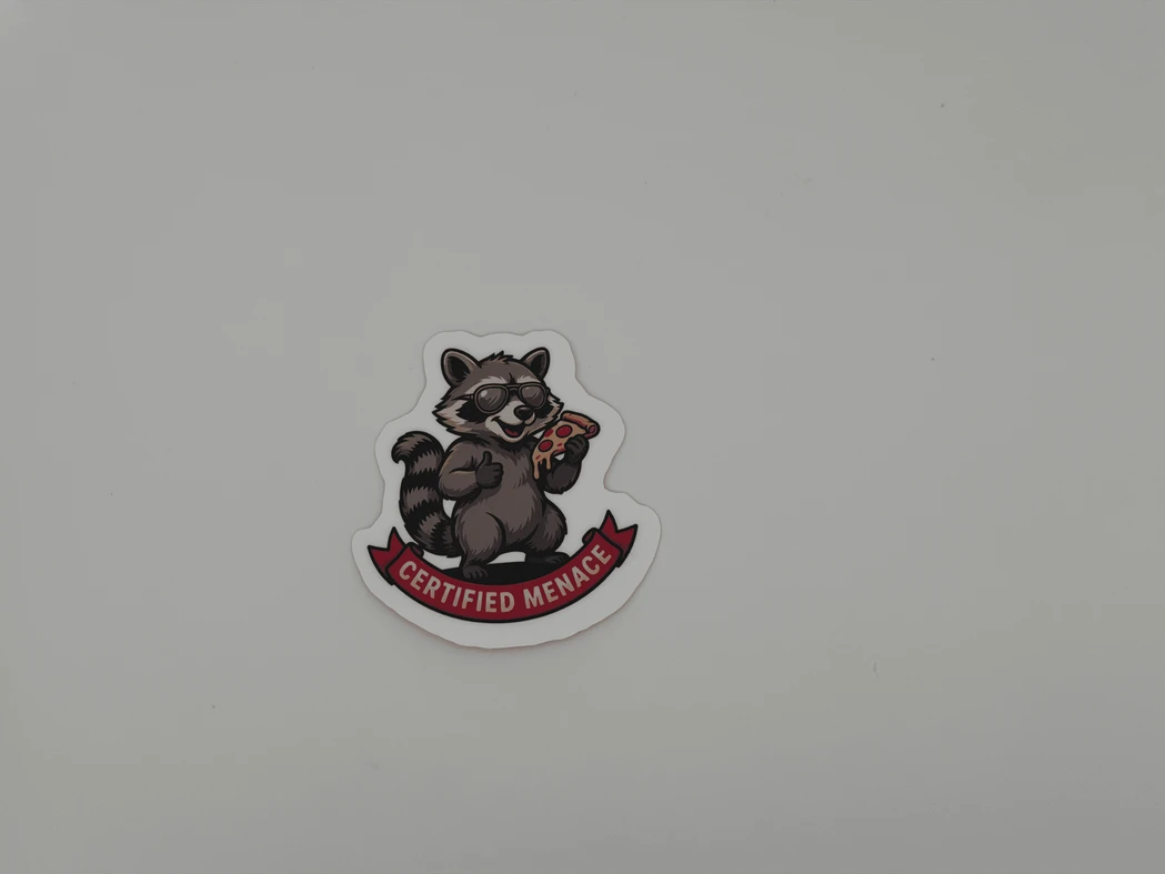 Funny Raccoon Pizza Sticker Certified Menace Decal