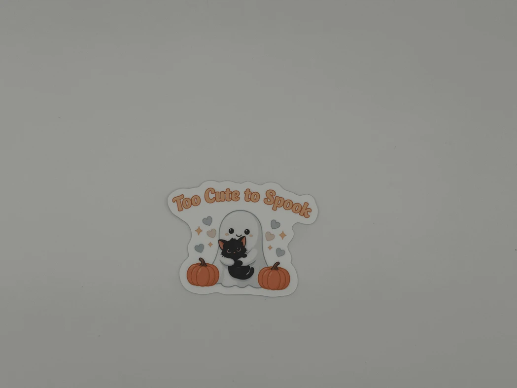 Kawaii Halloween Vinyl Sticker - Ghost Cat Too Cute to Spook