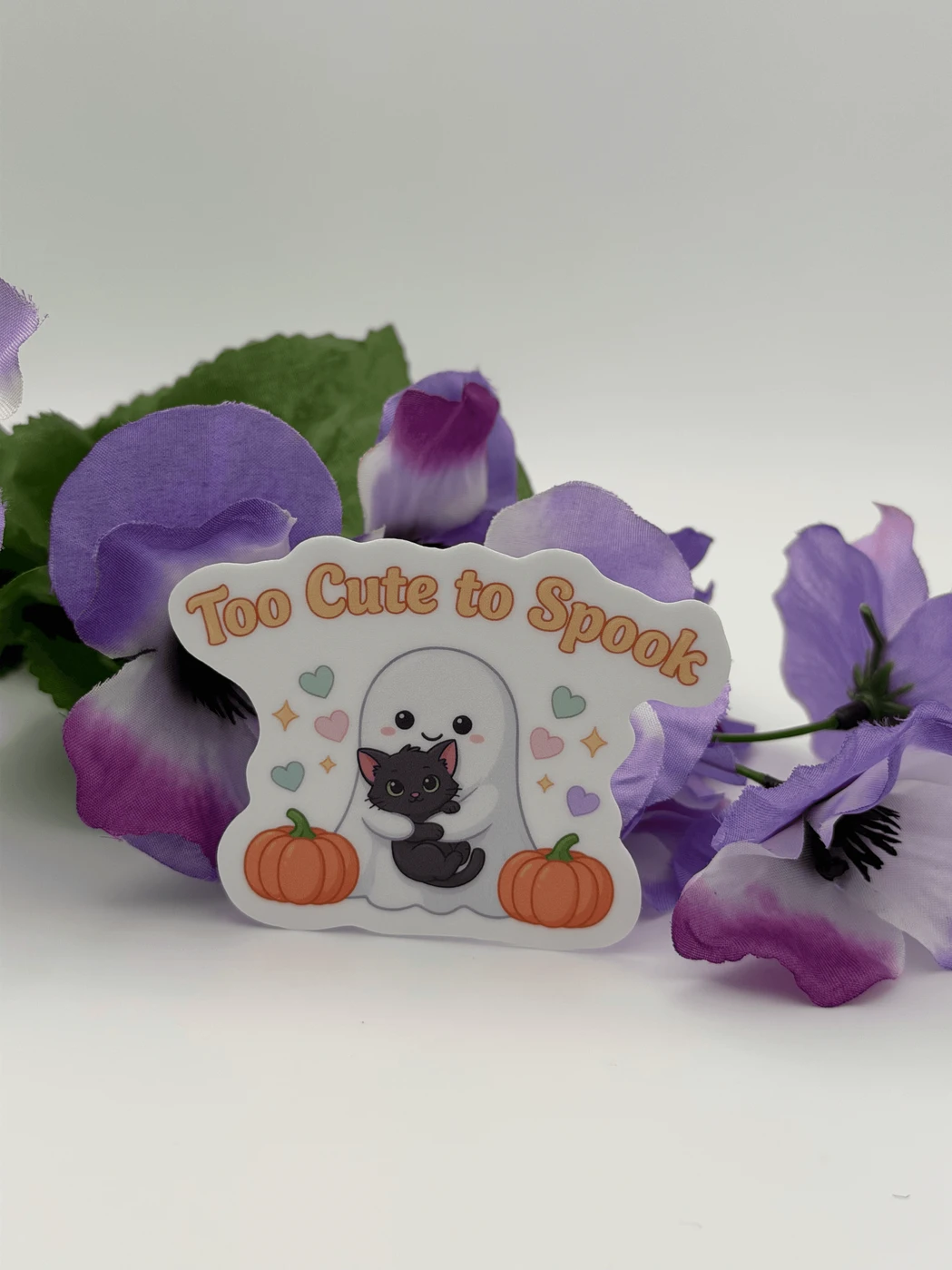 Kawaii Halloween Vinyl Sticker - Ghost Cat Too Cute to Spook