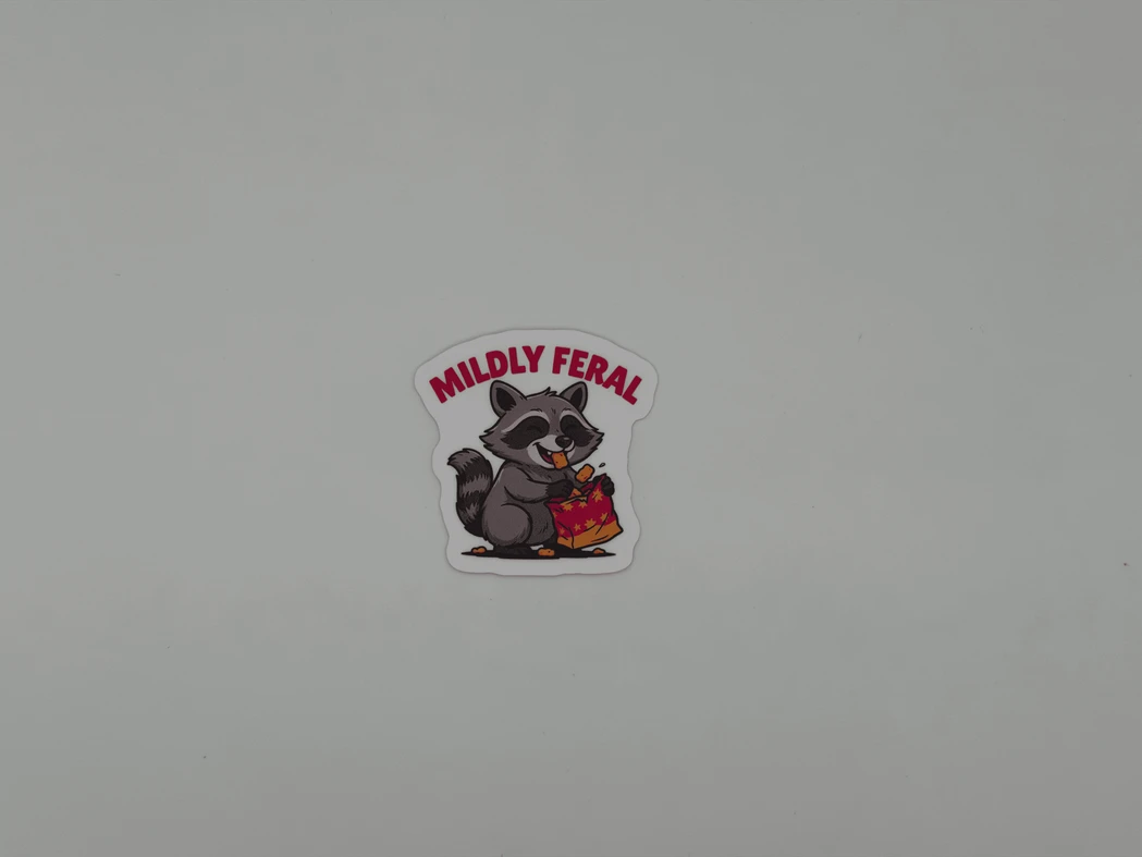 Mildly Feral Raccoon Vinyl Sticker | Cute Funny Die Cut Animal Decal