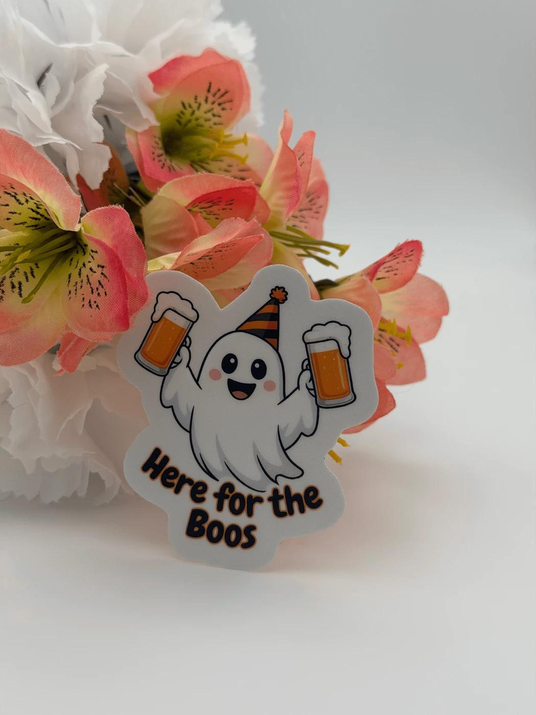 Funny Halloween Ghost Vinyl Sticker Here for the Boos