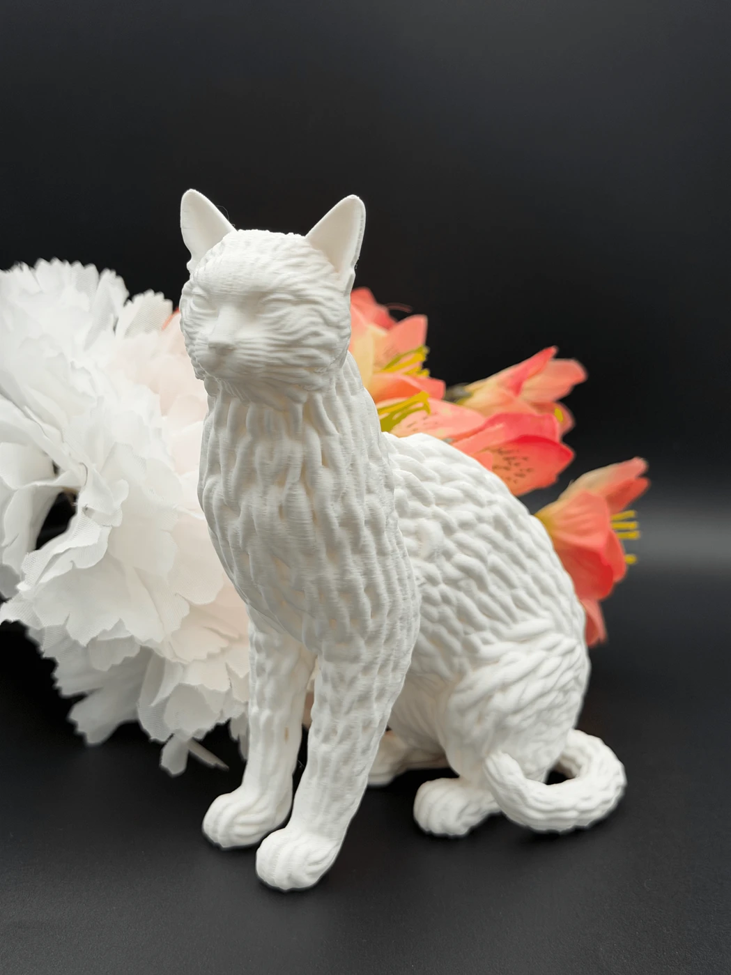 White Woven Cat Figurine - 3D Printed Sculptural Decor, Modern Home Interior Collectible