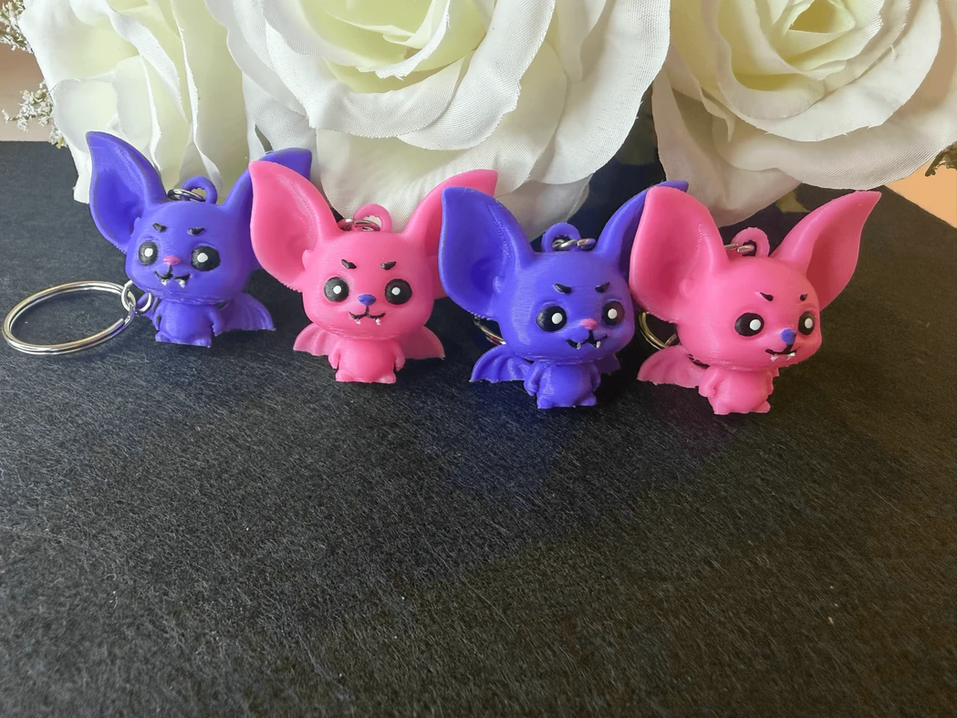 Cute Bat Character Keychain - 3D Printed PLA Charm