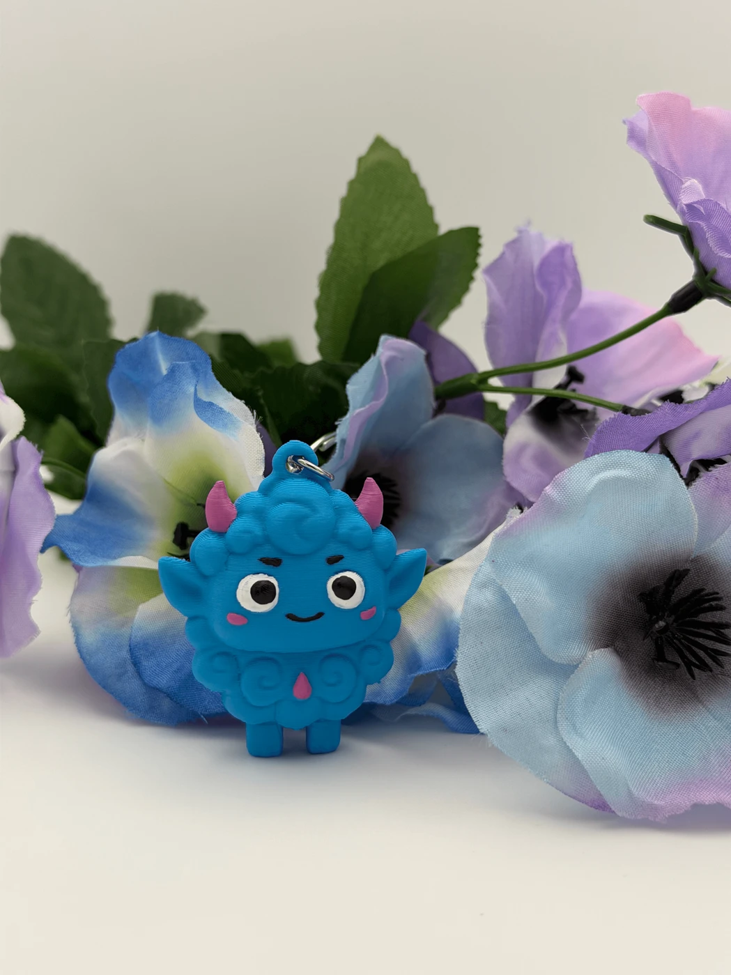 Cute Blue Monster Keychain, Kawaii Demon Bag Charm, 3D Printed Keyring