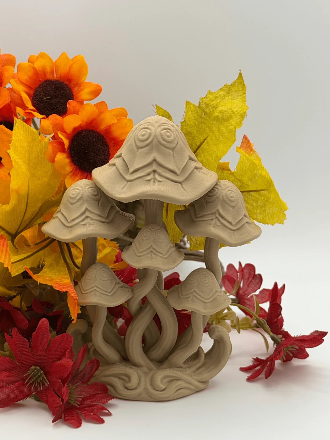3D Printed Mushroom Cluster Sculpture - Enchanted Forest Art Deco Fantasy Decor
