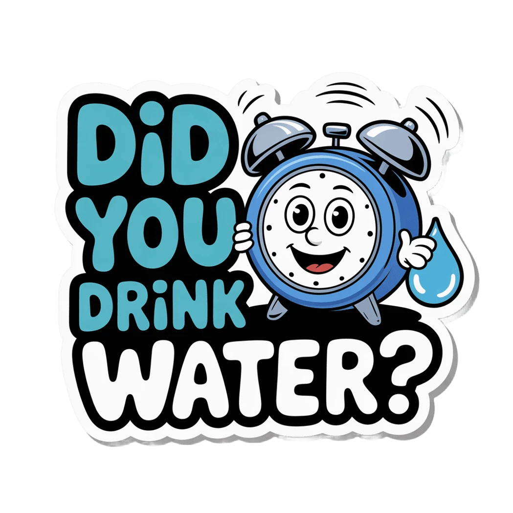 Cheerful Alarm Clock Hydration Reminder Sticker