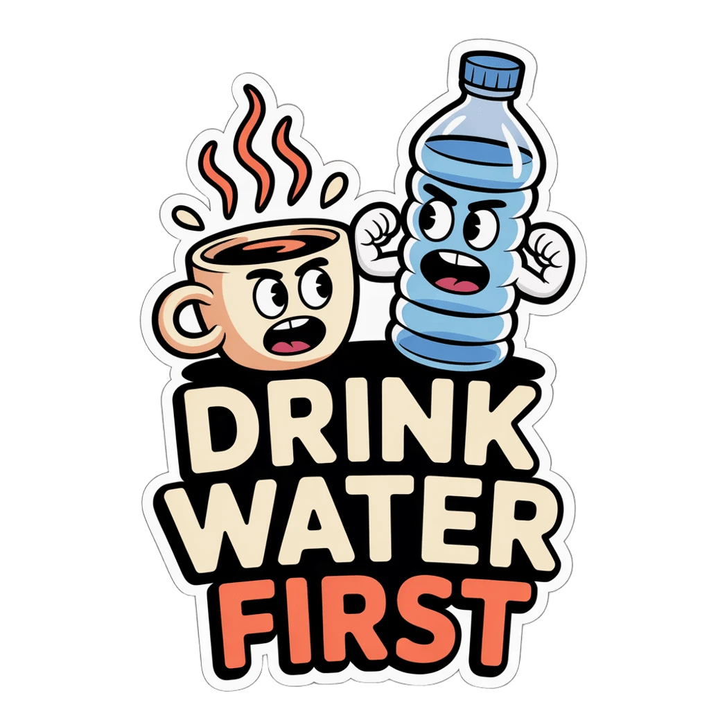 Funny "Drink Water First" Coffee Vinyl Sticker