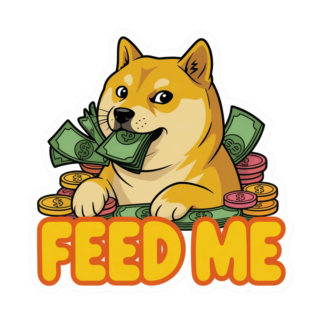 Funny Doge "Feed Me" Money Sticker