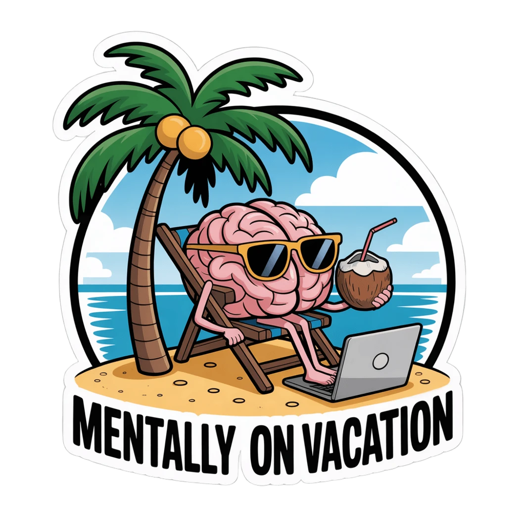 Funny Brain Vacation Laptop Vinyl Sticker