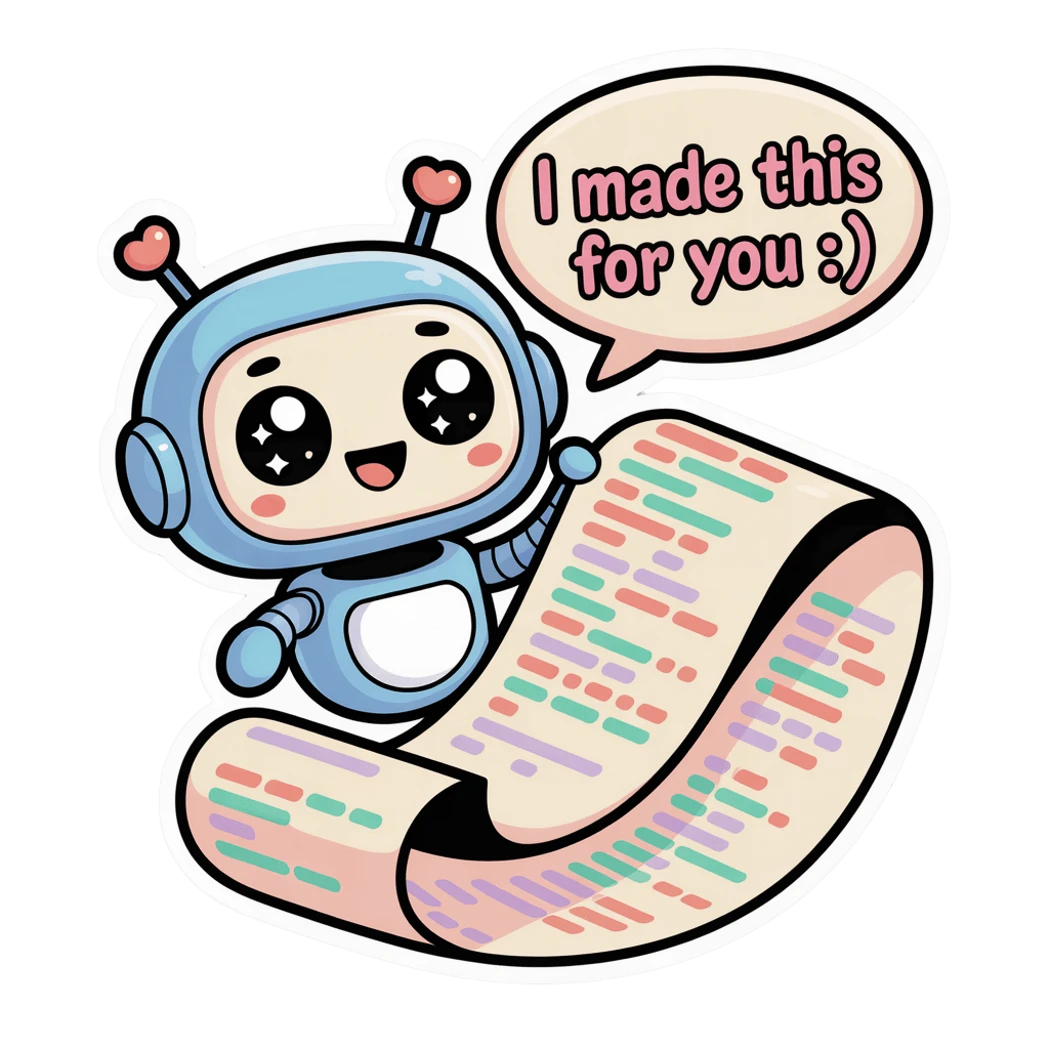 Cute Robot with Code and Message Sticker
