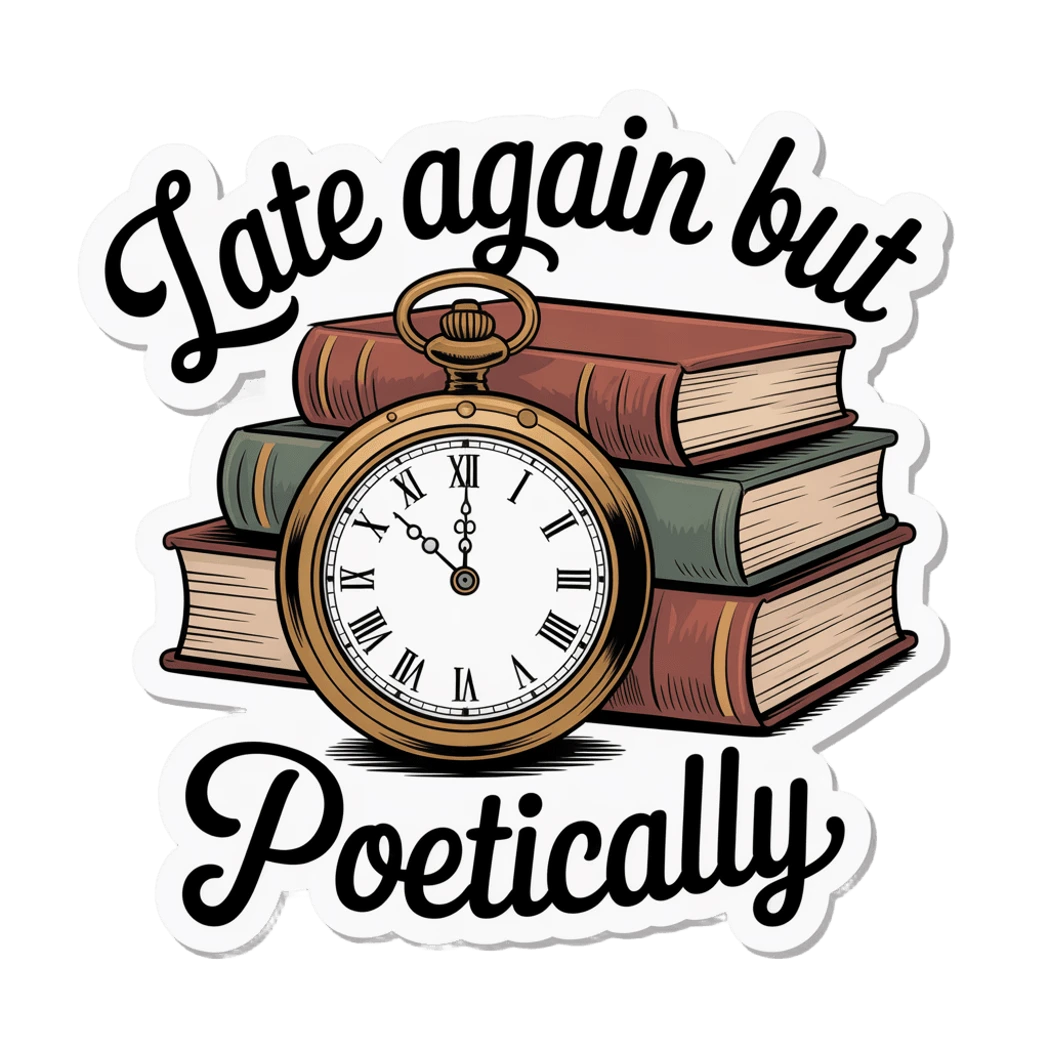 Vintage Pocket Watch and Books Vinyl Sticker
