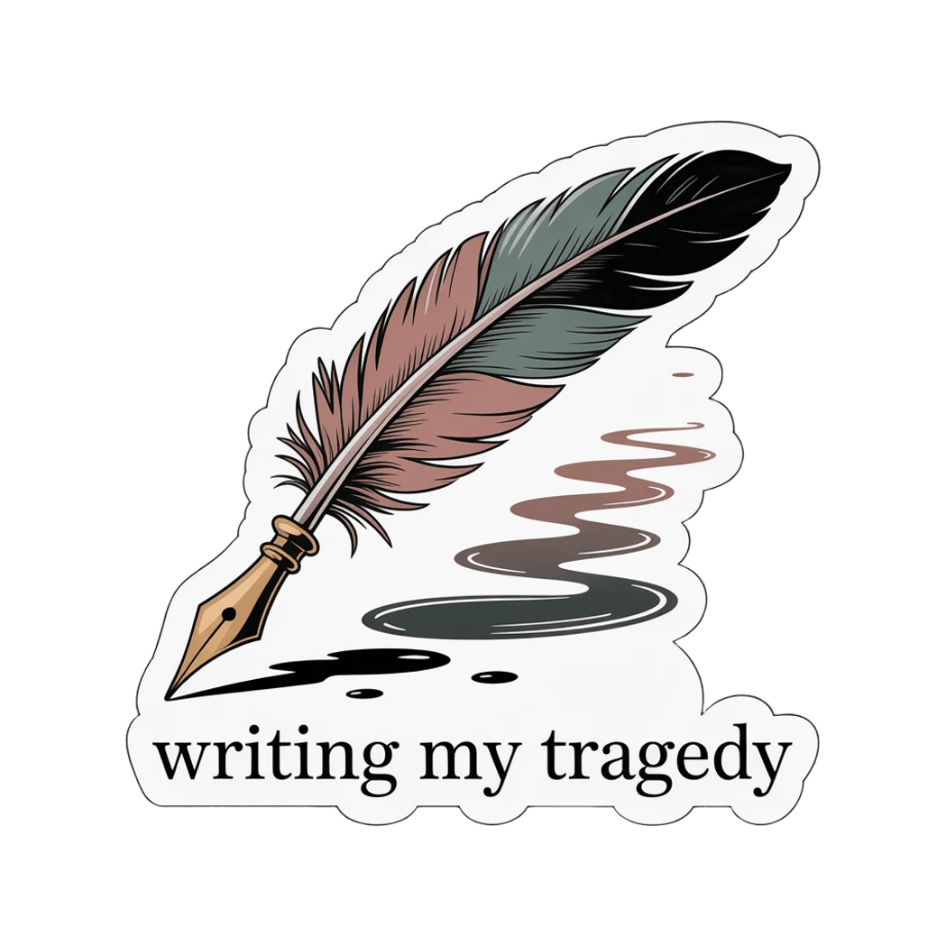 Elegant Quill Writing My Tragedy Sticker