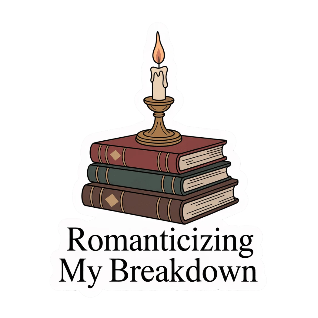 Vintage Books and Candle Romanticizing My Breakdown Sticker