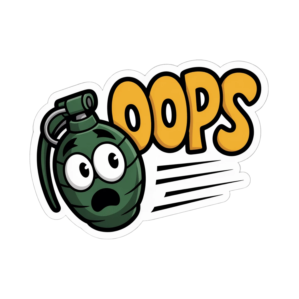 Funny Oops Grenade Cartoon Sticker