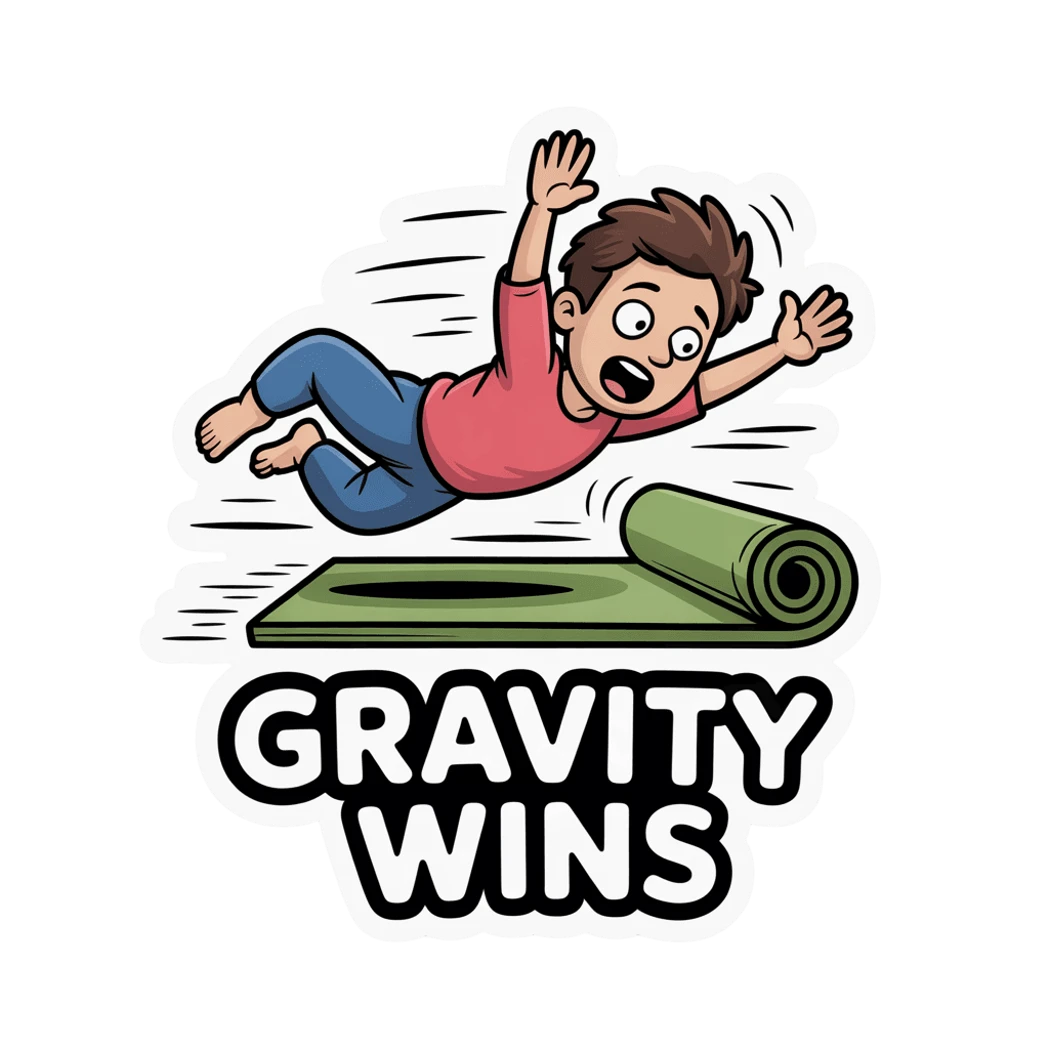 Funny Gravity Wins Yoga Mat Fall Sticker