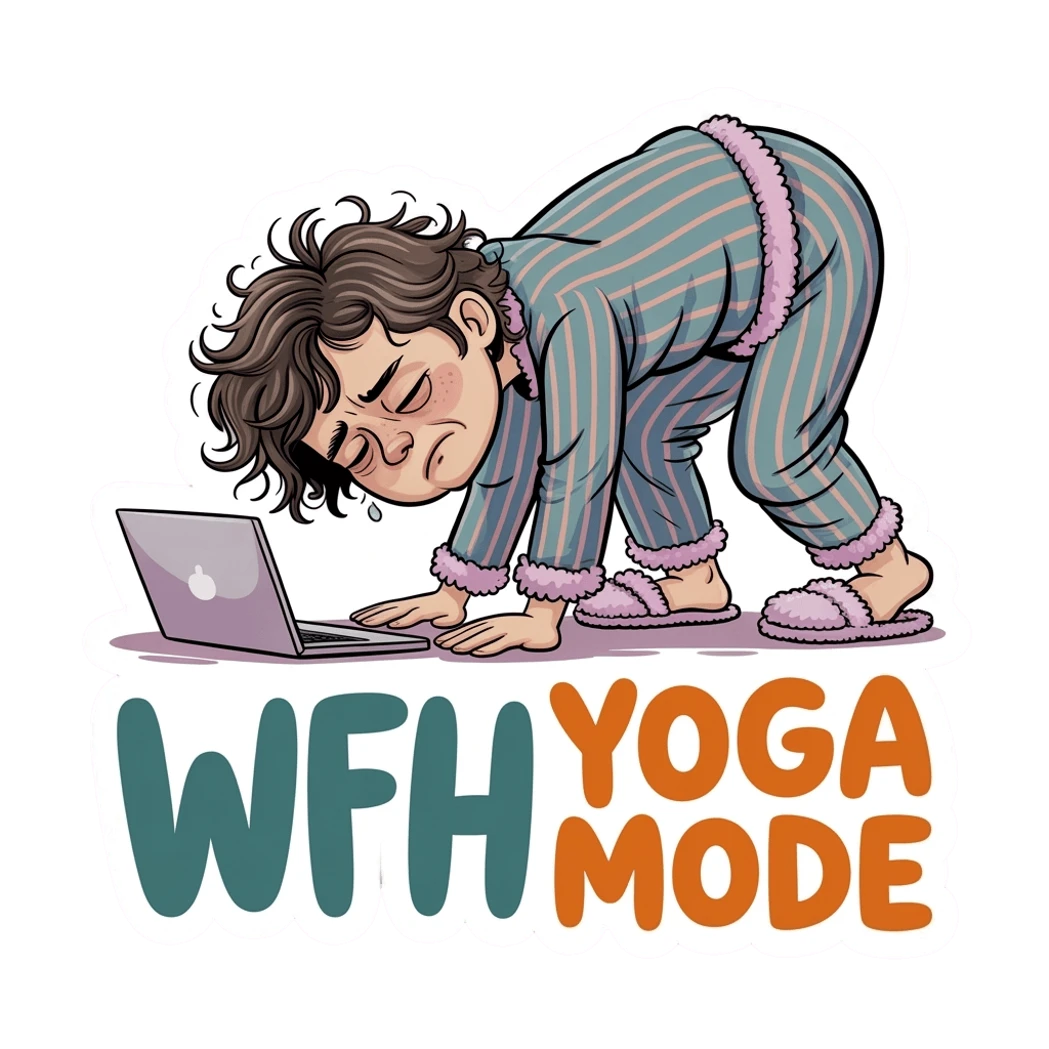 WFH Yoga Mode Funny Pajamas Sticker