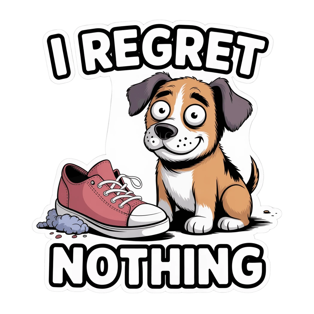 Funny Dog With Chewed Shoe Vinyl Sticker