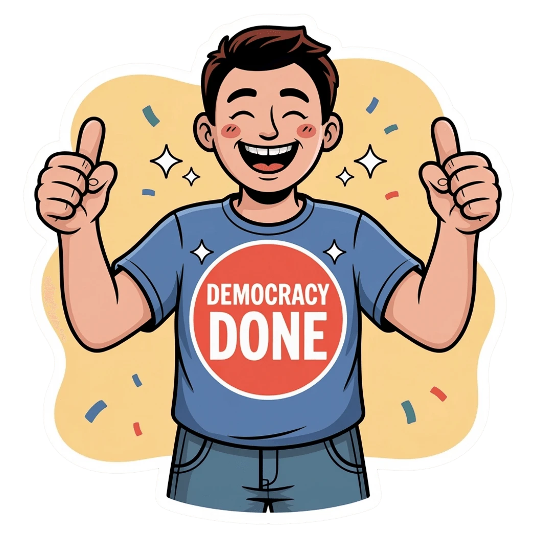 Democracy Done Thumbs Up Cartoon Sticker