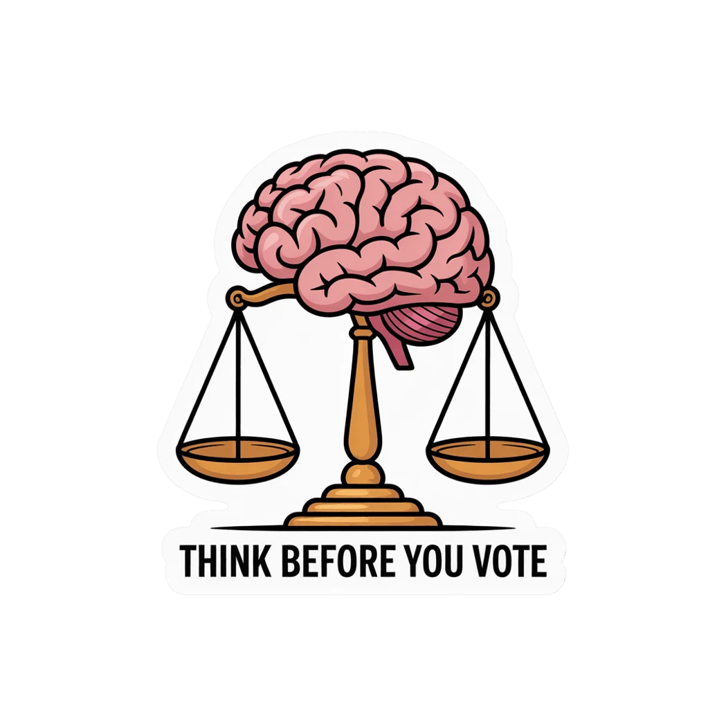 Brain and Scales Think Before You Vote Sticker