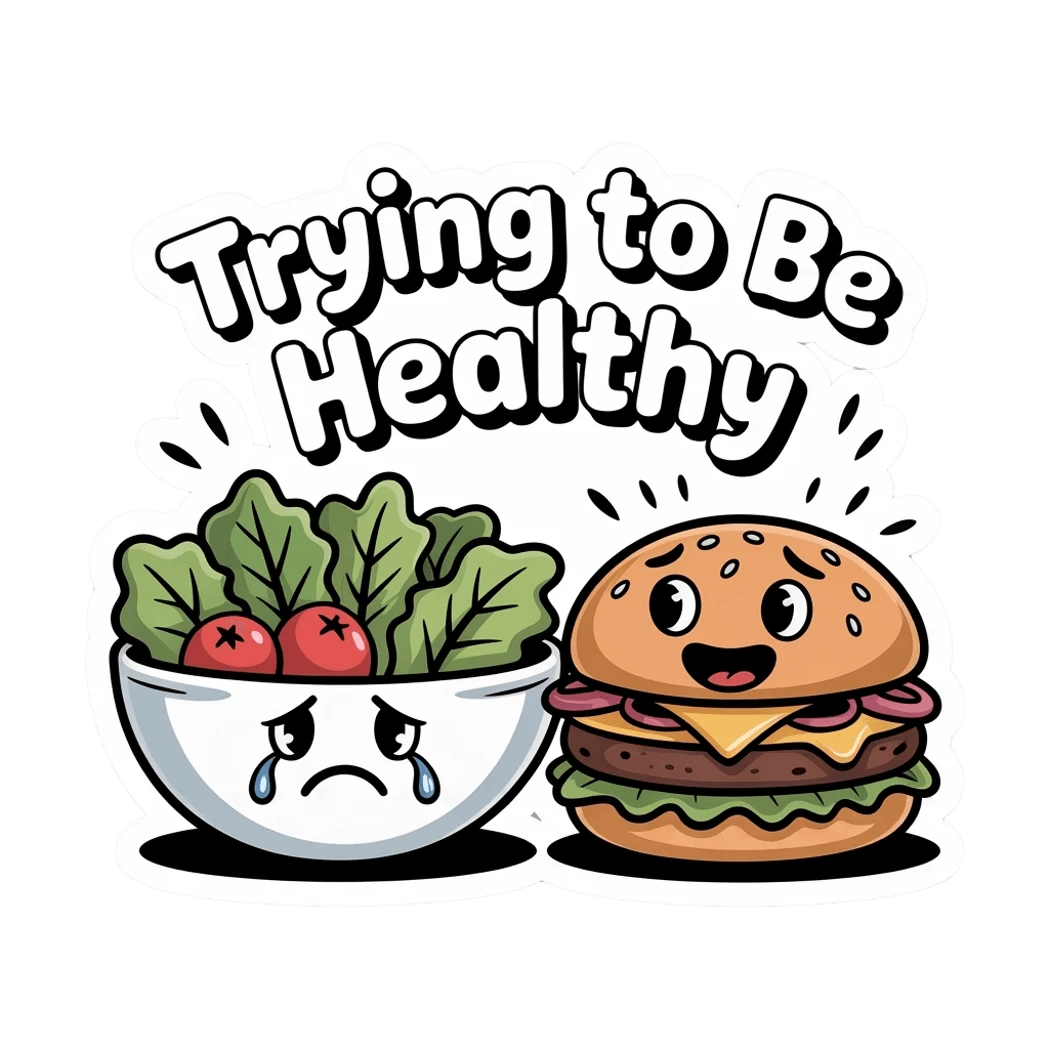 Funny Trying to Be Healthy Burger and Salad Sticker