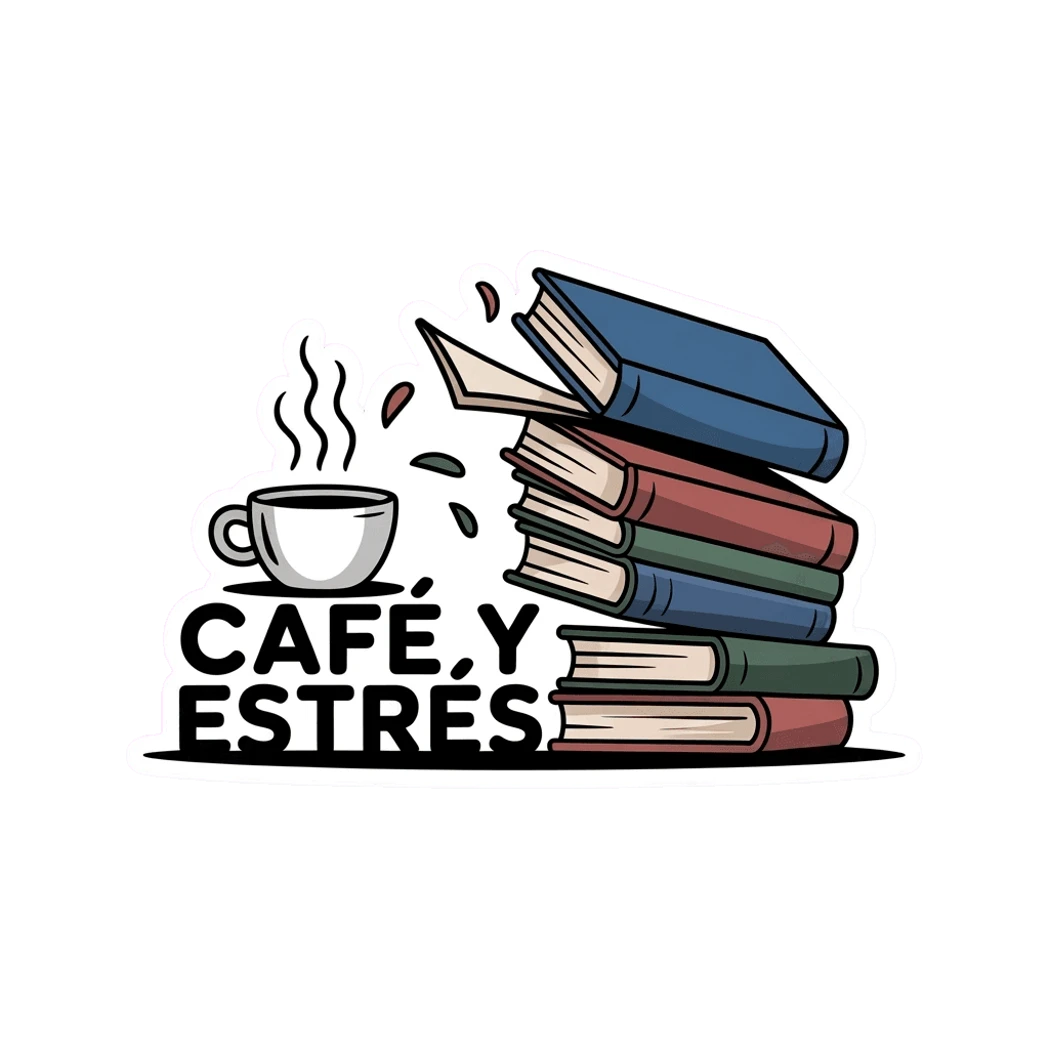 Café y Estrés Coffee and Books Vinyl Sticker