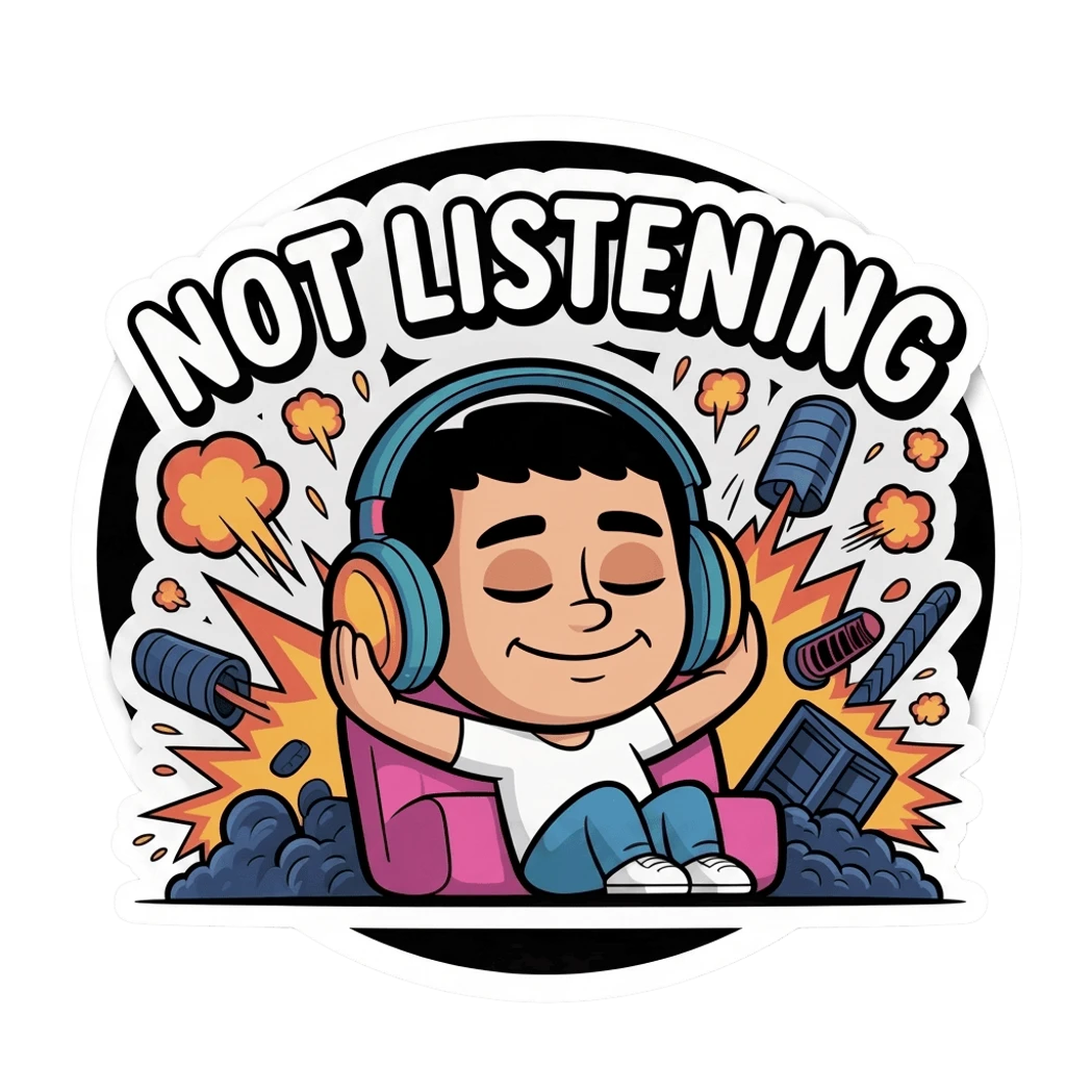 Funny Not Listening Cartoon Vinyl Sticker