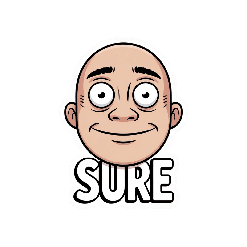 Funny Cartoon Face with Sure Text Sticker